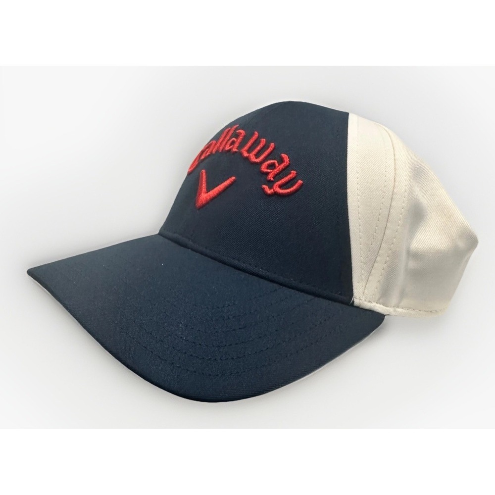 Callaway Hat Men's Adjustable Navy Brim White Panel Red Logo Golf Snapback Hat - Picture 3 of 11
